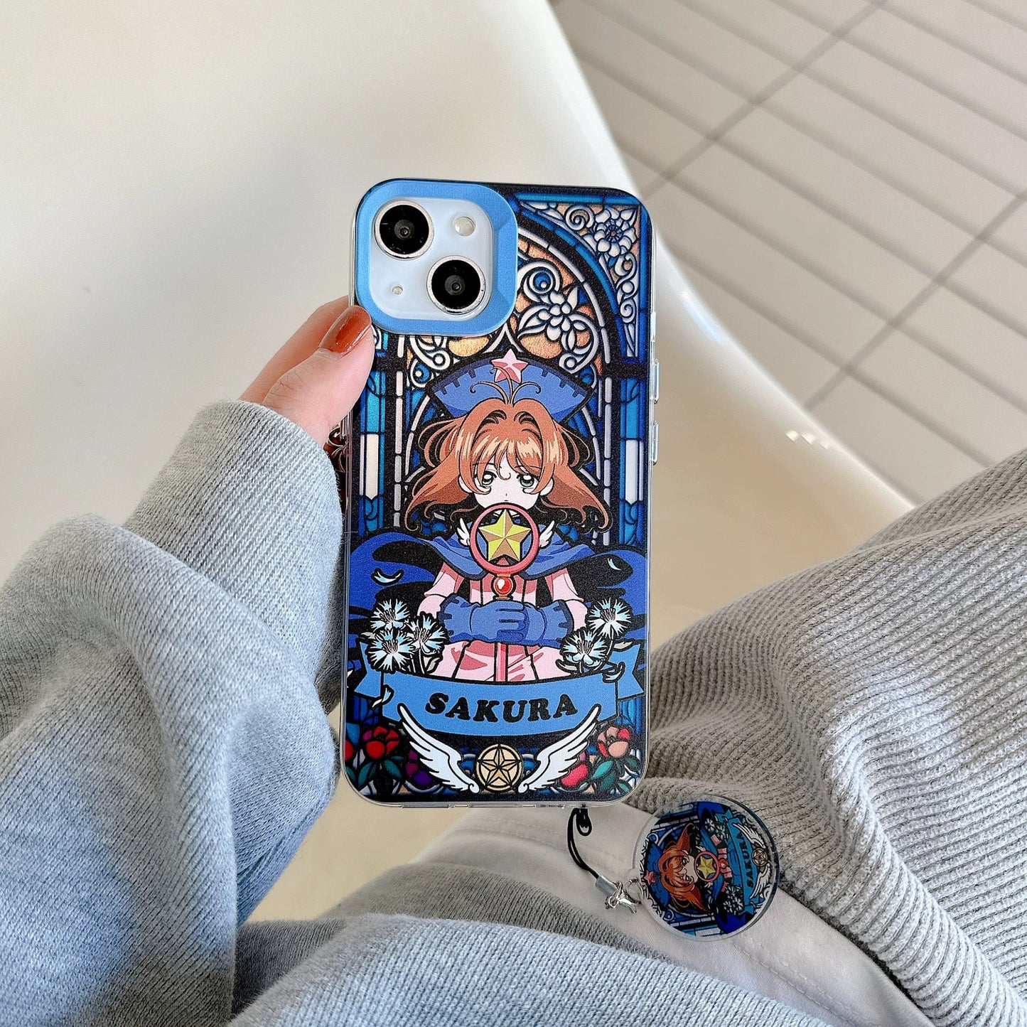 Japanese Cartoon CardCaptorSakura Glass Window Version with Strap & Stand | Red Blue Yellow - iPhone Case 6 7 8 PLUS SE2 XS XR X 11 12 13 14 15 Pro Promax 12mini 13mini KawaiiGiftLand