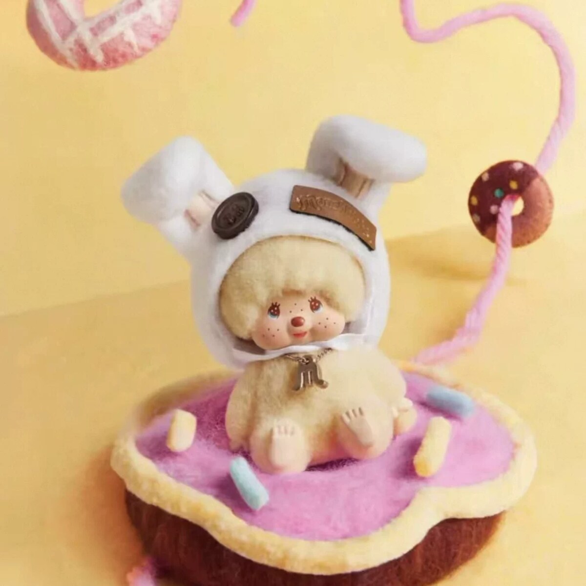 Monchhichi Macarons hidden edition plush pendant Secret Milky Chestnut design with bunny chef hood