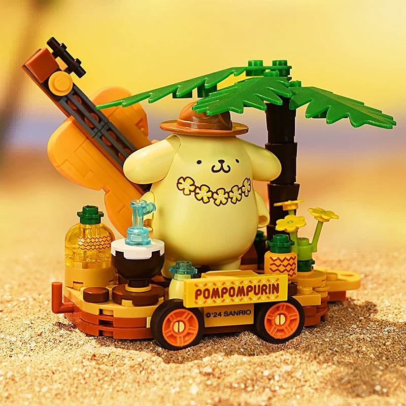 Sanrio Summer Parade of Floats | Hello Kitty My Melody Kuromi Cinnamoroll Pompompurin Pochacco - Train Car can Move Building Blocks Toy Collections