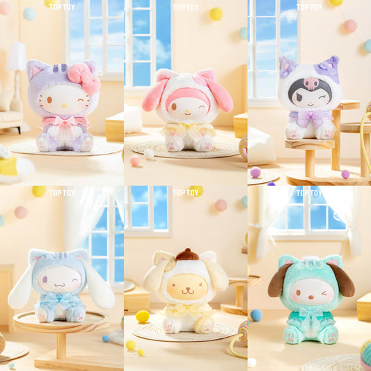 TopToy Sanrio Characters Play with Kittens | Hello Kitty My Melody Kuromi Cinnamoroll Pompompurin Pochacco Pastel Cat - Collectable Toys Mystery Blind Box
