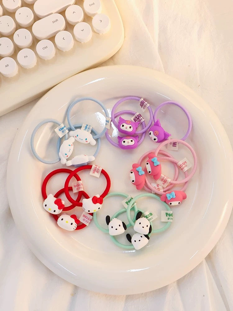 Sanrio Big Head Hair Tie 3pcs Set | Hello Kitty My Melody Kuromi Cinnamoroll  Pochacco KawaiiGiftLand