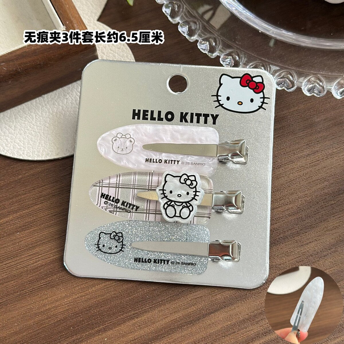 Hello Kitty Acrylic No-Crease Clip Set of 3 - 6.5cm