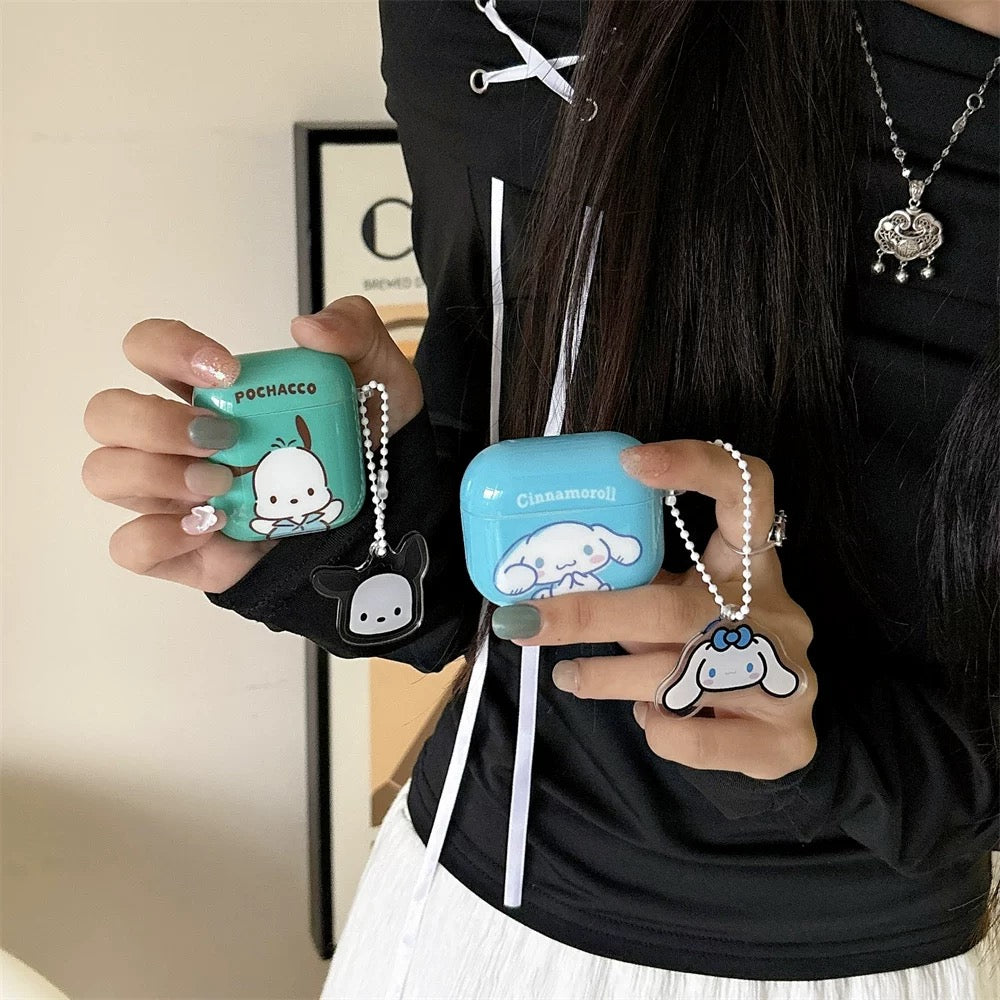 Japanese Cartoon Classical Cinnamoroll Pochacco Sky Blue Mint Green with Keychain - AirPods AirPodsPro AirPods3 AirPods4 Case