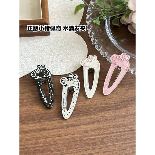 Peppa Pig water drop snap hair clips 2-piece set with black polka dot and pink Peppa face clips