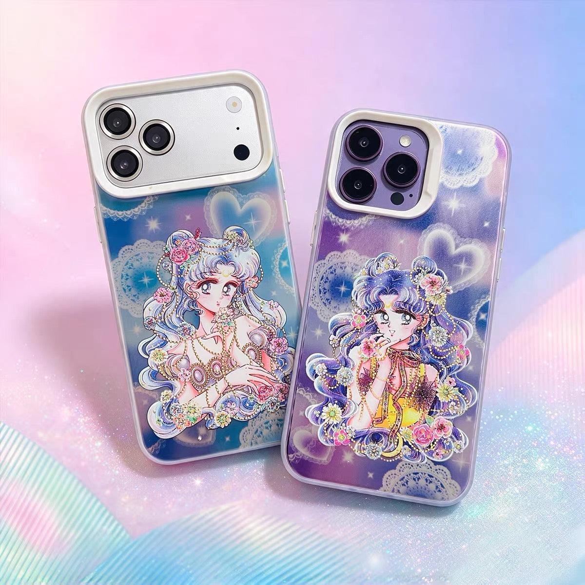 Japanese Cartoon Sailor Moon Comic Style Laser Case | Black Lady Princess Serenity Luna 3 Styles - iPhone Case 11 12 13 14 15 16 16e 17 17e 18 Pro Promax
