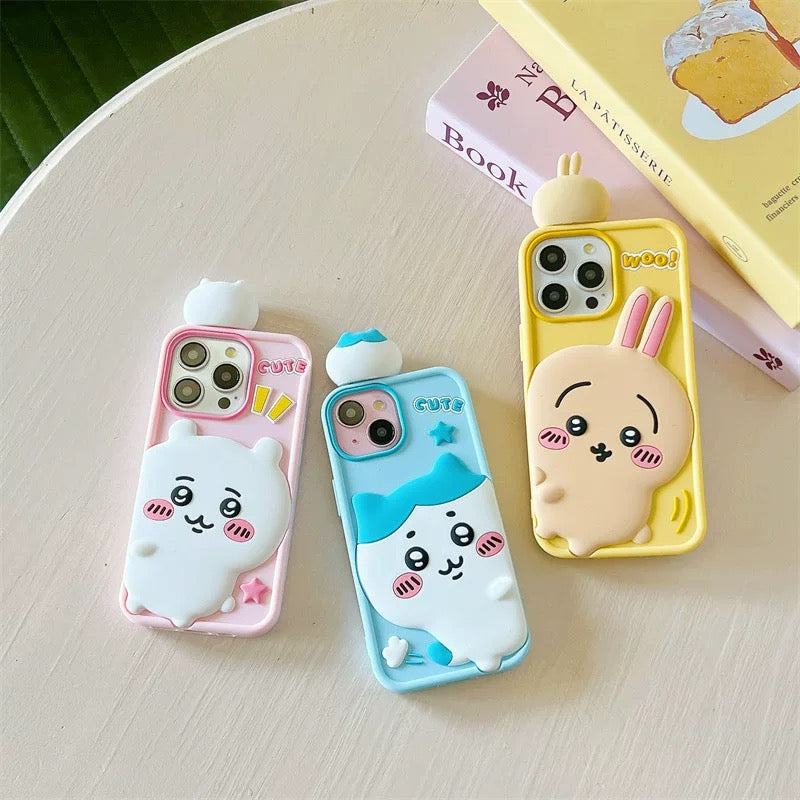 Japanese Cartoon ChiiKawa Look at you Silicone | Chiikawa Hachiware Usagi - iPhone Case 16 15 14 13 12 Pro ProMax