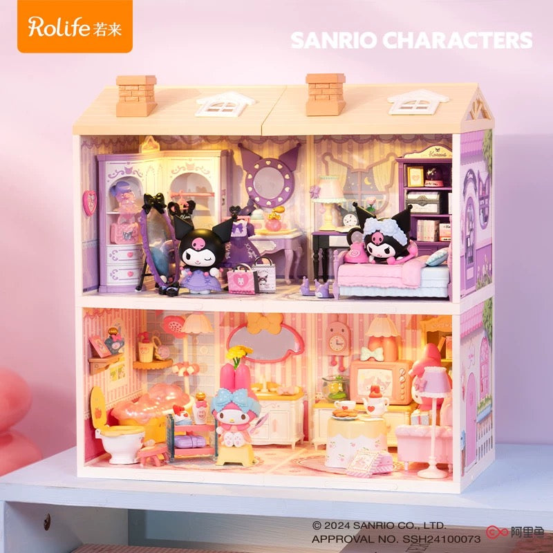 Rolife x Sanrio Character Sweet Room Craft Kits Set | My Melody Kuromi Sitting Room Bathroom Bedroom Cloakroom - DIY Handmade Wooden Mini World Miniature Gift KawaiiGiftLand