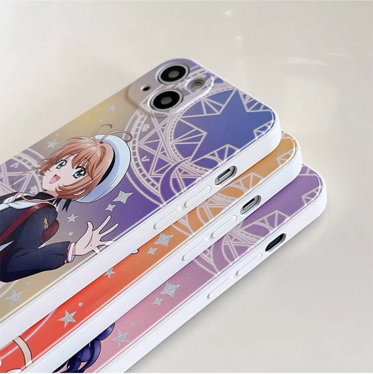CardCaptorSakura Colourful White Case | Sakura Syaoran Cerberus - iPhone Case 7 8 PLUS SE2 XS XR X 11 12 13 14 15 16 Pro Promax 12mini 13mini