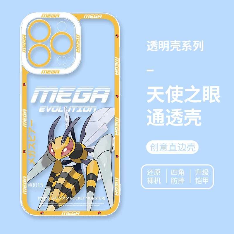 Japan Cartoon Pokemon Mega Evolution | Beedrill - iPhone Case 6 7 8 PLUS SE2 XS XR X 11 12 13 14 15 16 16e Pro Promax 12mini 13mini