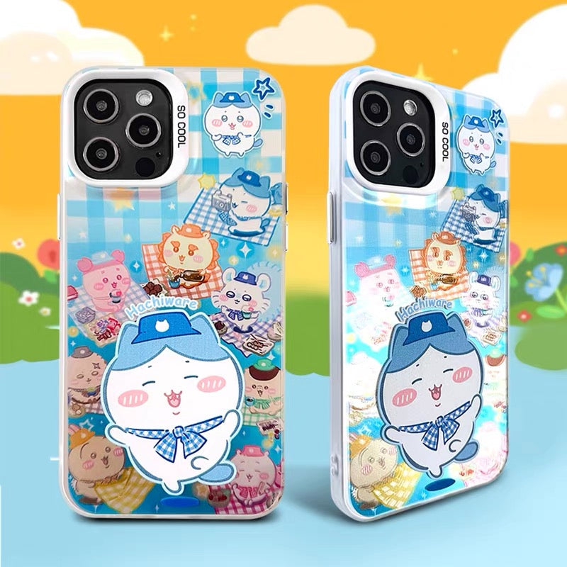 Japanese Cartoon ChiiKawa Picnic Times Laser Case | ChiiKawa Hachiware Usagi - iPhone Case 11 12 13 14 15 16 16e 17 17e 18 Pro Promax