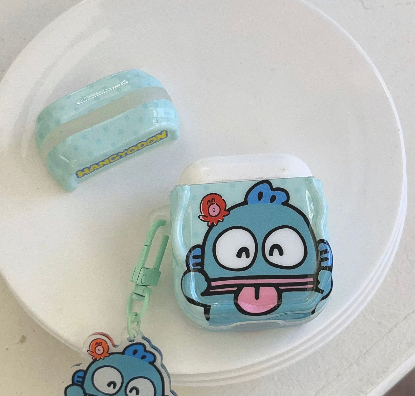 Japanese Cartoon Funny Face Hangyodon Blue with Keychain - AirPods AirPodsPro AirPods3 AirPods4 Case KawaiiGiftLand