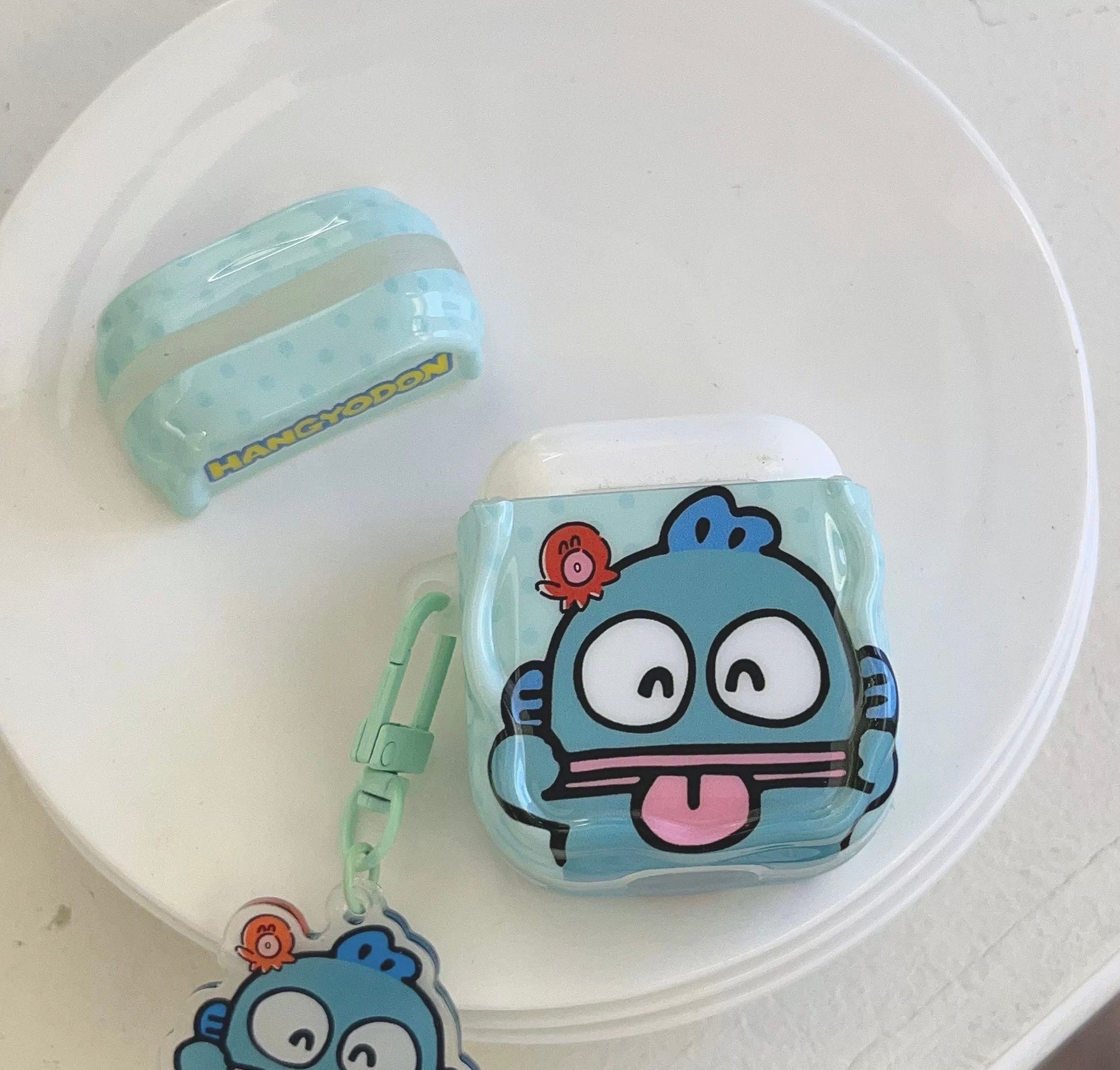 Japanese Cartoon Funny Face Hangyodon Blue with Keychain - AirPods AirPodsPro AirPods3 AirPods4 Case KawaiiGiftLand