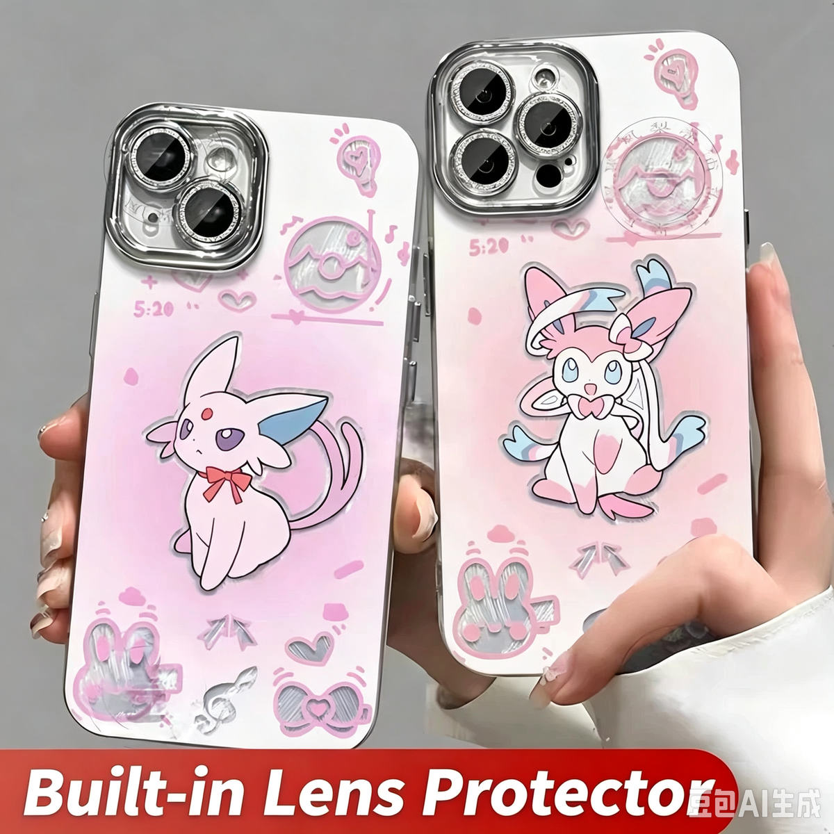 เคสการ์ตูนญี่ปุ่น Pokemon พร้อมที่กันเลนส์ ลาย Eevee Evolution โทนพาสเทลสุดน่ารัก | Eevee Vaporeon Jolteon Flareon Espeon Umbreon Leafeon Glaceon Sylveon 9 สไตล์ - เคส iPhone PLUS SE2 XS XR X 11 12 13 14 15 16 16e 17 17e Pro Promax