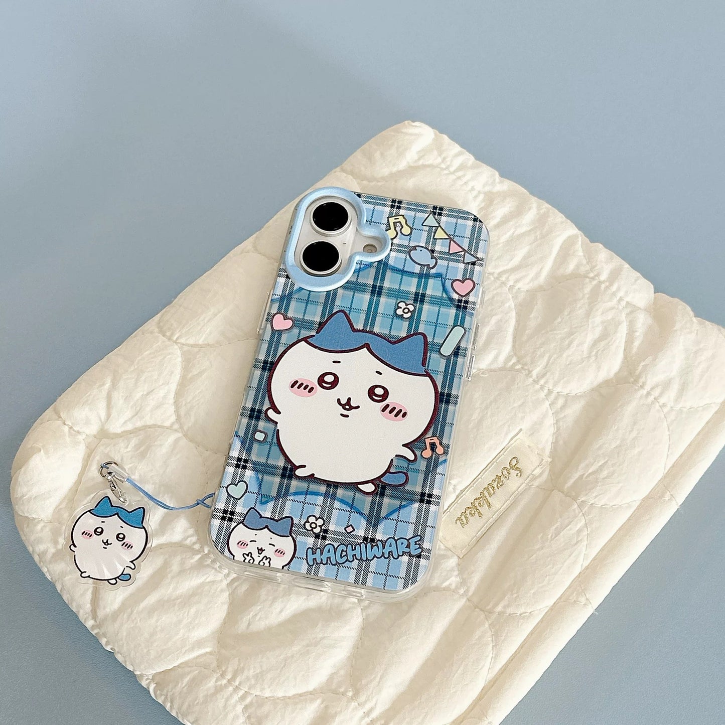 Japanese Cartoon ChiiKawa Laser Phone Case with Strap | Retro Plaid ChiiKawa Hachiware Usagi Momonga - Phone Case Samsung Galaxy S26 S25 S24 S23 S22 S21 FE Ultra Edge