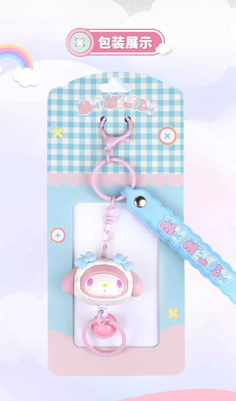 Sanrio Characters Plush Bear Series Keychain with Bell | Hello Kitty My Melody Kuromi Pompompurin Pochacco - Kawaii Item Cute Accessories KawaiiGiftLand