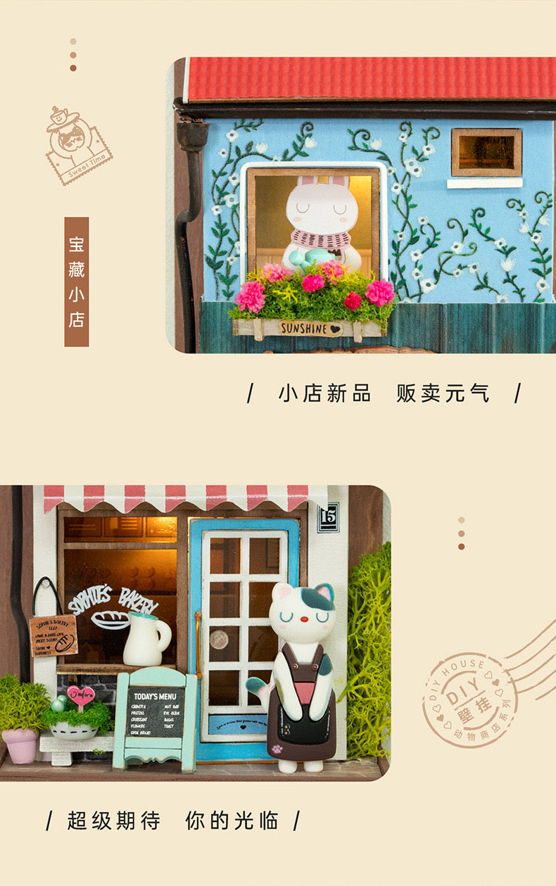 Craft Kits Wooden Hook Key Hanger | Animal Store - DIY Handmade Mini World Miniature Gift with LED Light Room Decoration