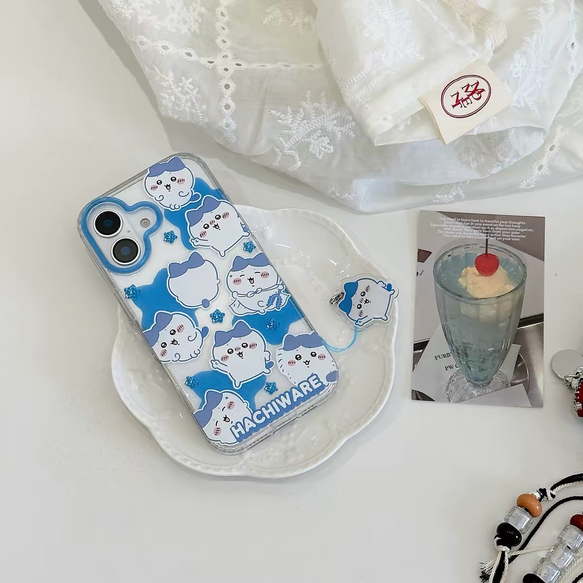 Japanese Cartoon ChiiKawa Gittler Colour Clear Case with Phone Strap | Full Emo Chiikawa Hachiware Usagi Momonga - iPhone Case Plus SE2 11 12 13 14 15 16 16e 17 17e 18 Pro Promax 12mini 13mini