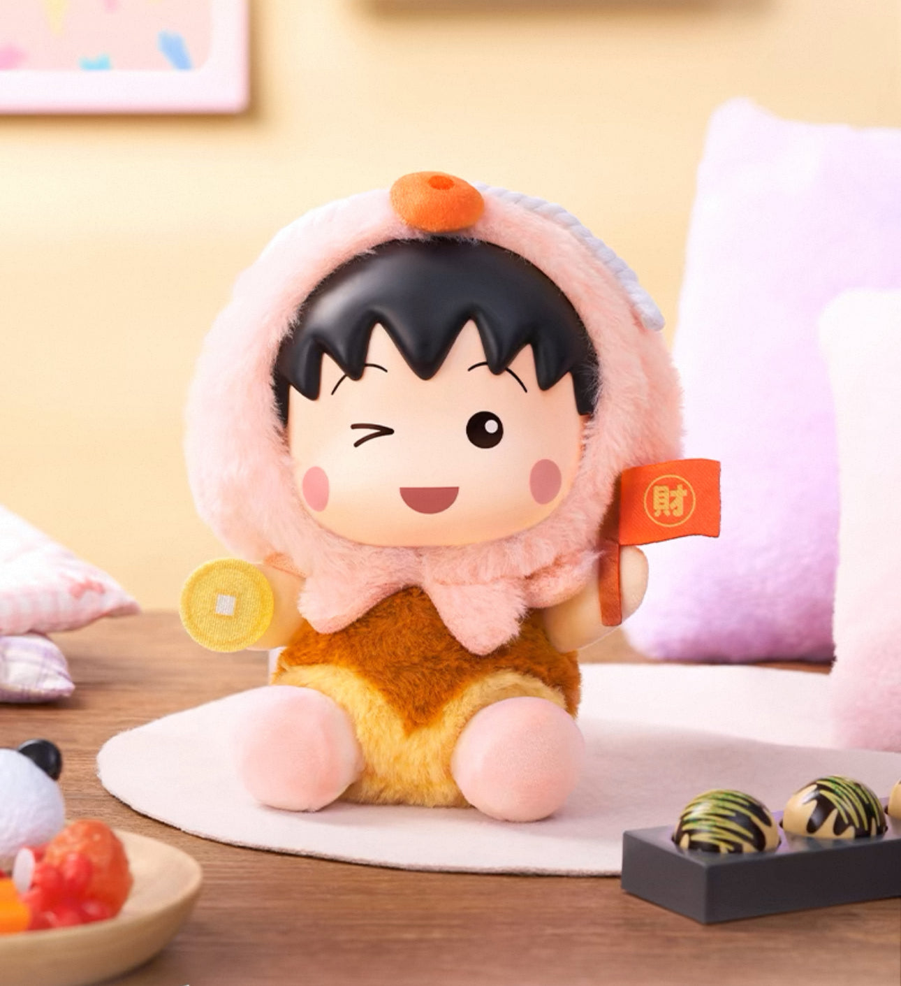Chibi Maruko Chan Spring Lovely Day Part 1 Series Vinyl Plush Doll | Cherry Crab Cuttlefish Octopus Rabbit - Vinyl Face Plush Doll Figure Keychain Collectable Toys Mystery Blind Box