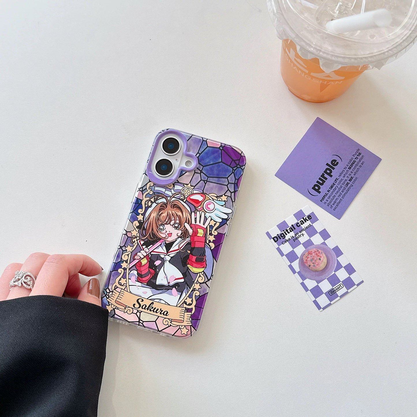 Japanese Cartoon CardCaptorSakura Layer Glass Window Version | Red Purple Yellow - iPhone Case 6 7 8 PLUS SE2 XS XR X 11 12 13 14 15 16 Pro Promax 12mini 13mini KawaiiGiftLand