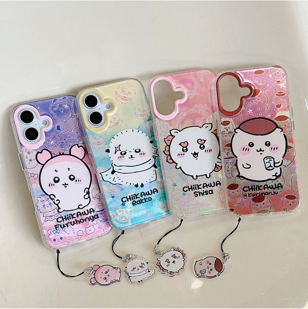 Japanese Cartoon iPhone Case with Strap | Laser Kurimanju Rakko Shisa Furuhonya - iPhone CasePhone Case 7 8 PLUS SE2 XS XR X 11 12 13 14 15 Pro Promax 12mini 13mini