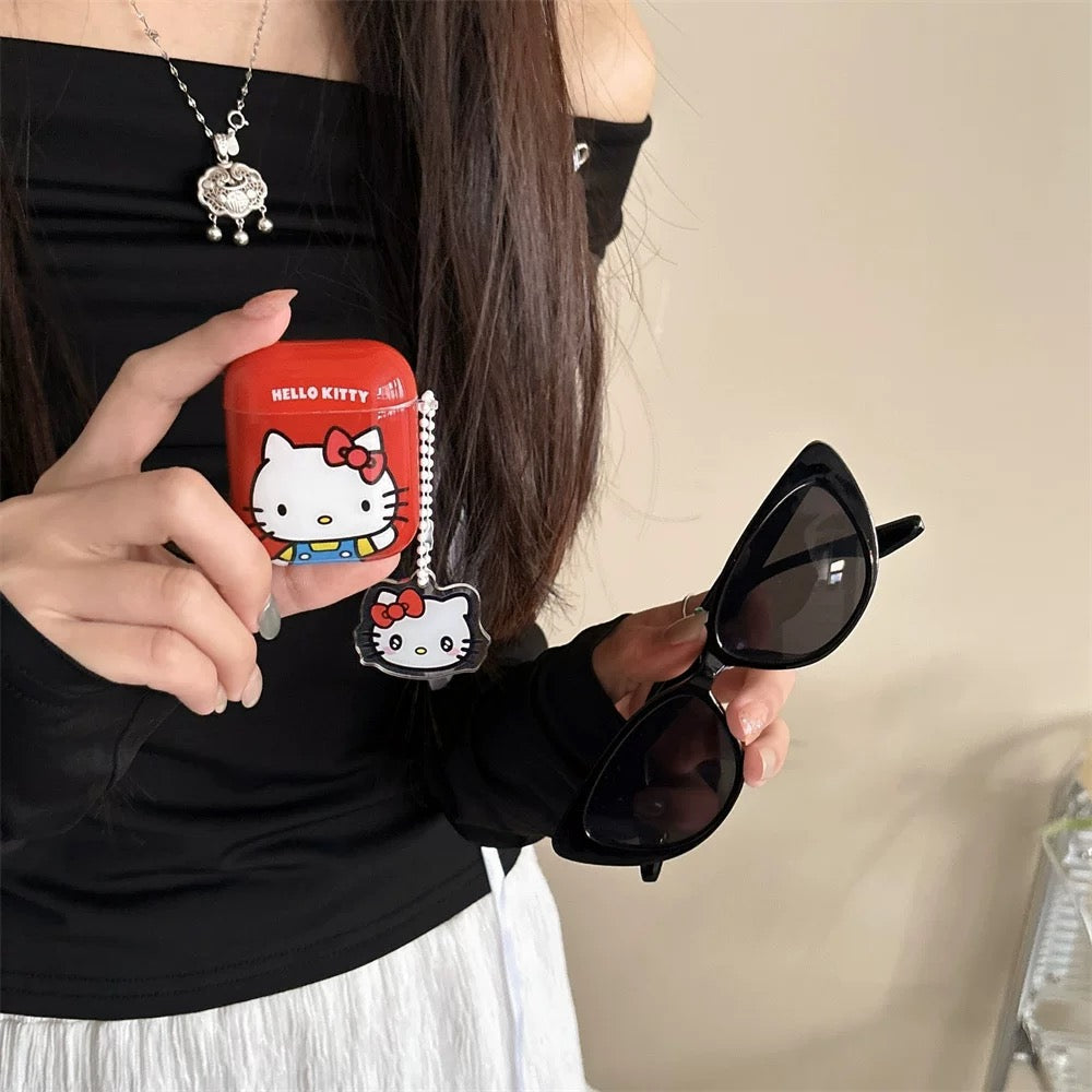 Japanese Cartoon Classical Hello Kitty My Melody Kuromi Red Pink Purple with Keychain - AirPods AirPodsPro AirPods3 AirPods4 Case KawaiiGiftLand