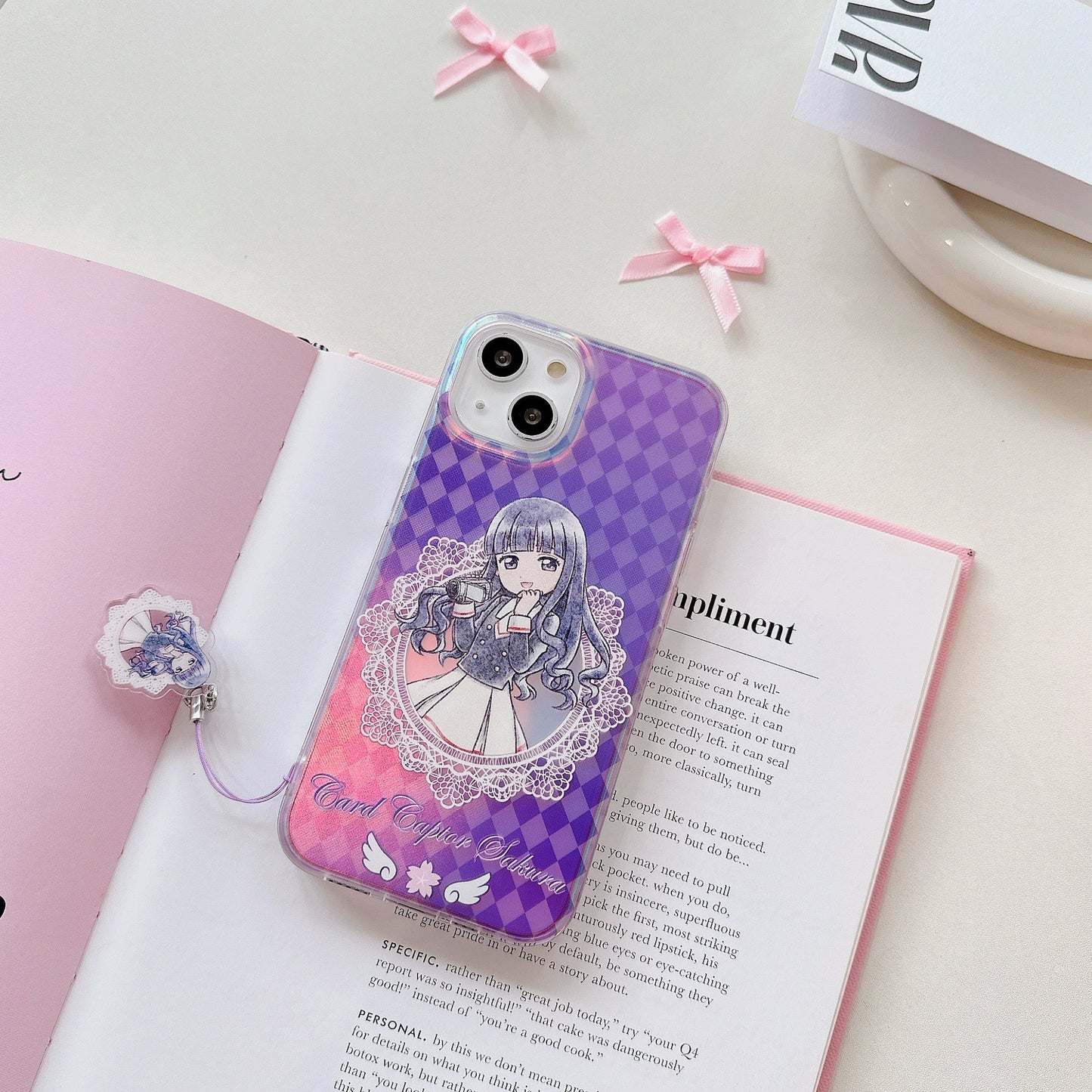 Japanese Cartoon CardCaptorSakura Phone Case with Strap | Laser Sakura Syaoran Tomoyo - iPhone Case PLUS SE2 XS XR X 11 12 13 14 15 16 Pro Promax 12mini 13mini KawaiiGiftLand