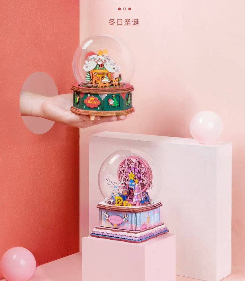Craft Kits Wooden Music Box | Merry Christmas & Christmas Pink Deer - DIY Handmade Mini World Miniature Gift