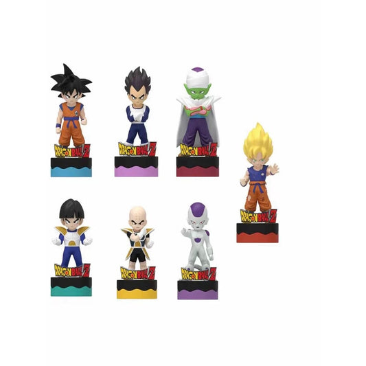 Seven DRAGON BALL Z mini figure stamp blind box designs lined up together
