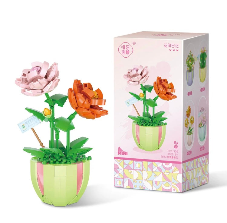 Mini Block Building Flower Dairy | Rose Jasmine Lilybell Daisy Cactus - Tiny Particle Assembly DIY Handmade Gift KawaiiGiftLand
