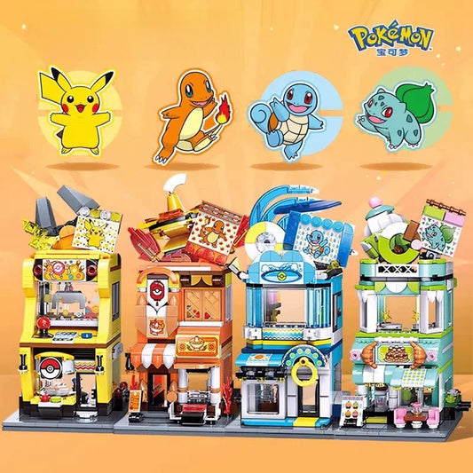 Pokemon Style Fun Shopping Street | Pikachu Charmander Squartle Bulbasaur - Building Blocks Toy Collections