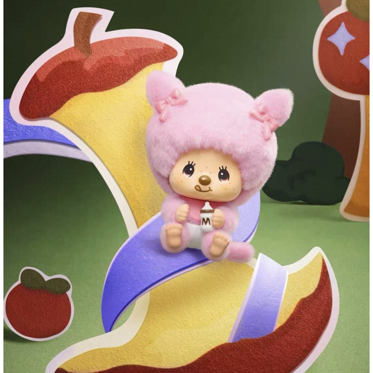 Monchhichi Bib Sister plush pendant design in pink