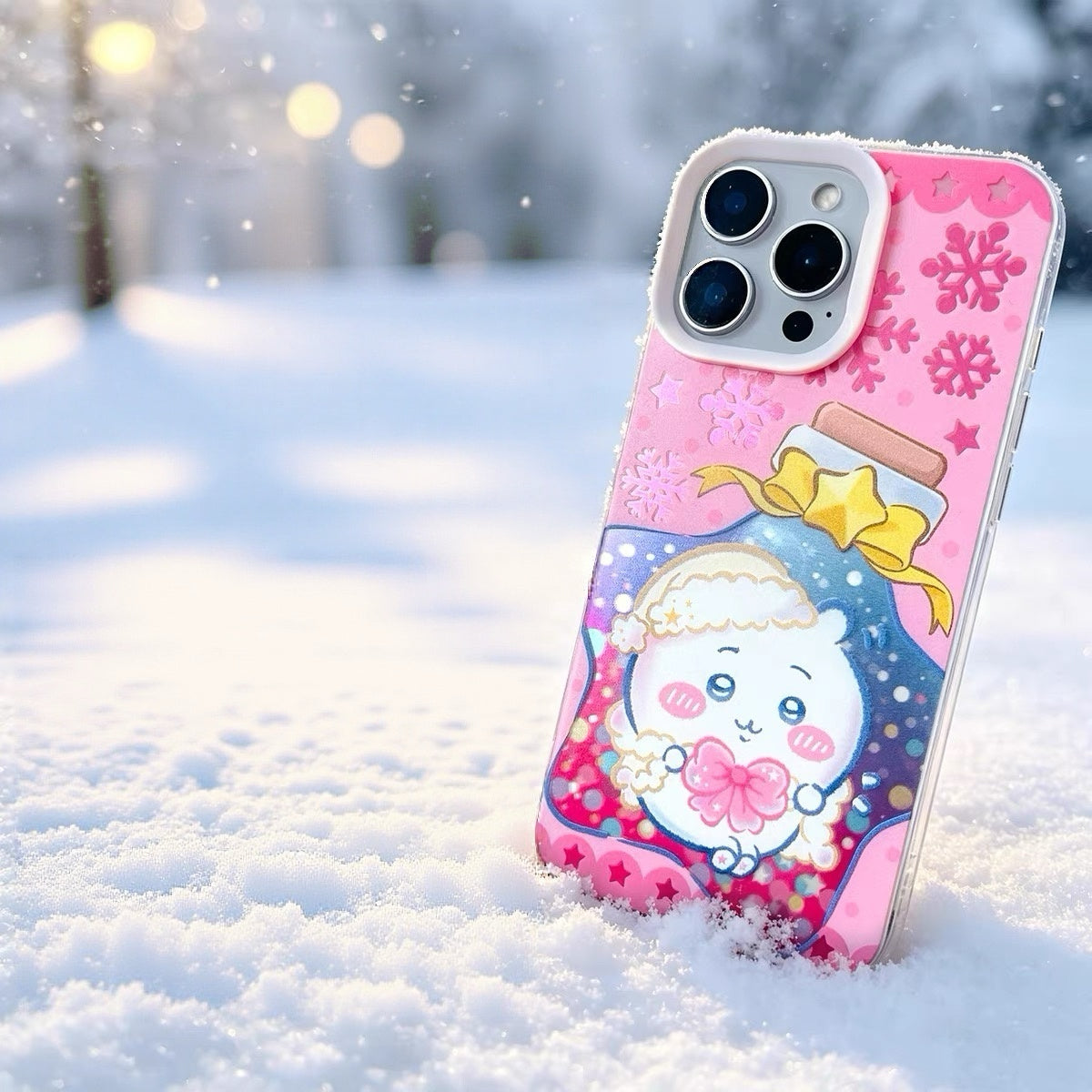 Japanese Cartoon ChiiKawa Winter Star Wish Laser Case | Chiikawa Hachiware Usagi Momonga Furuhonya 5 Styles - iPhone Case 11 12 13 14 15 16 16e 17 17e 18 Pro Promax
