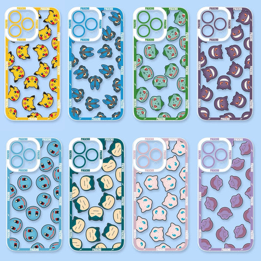 Japan Cartoon Pokemon Full Happy Face Verison | Pikachu Lucario Bulbasaur Gengar Squirtle Snoriax Mew Ditto - iPhone Case PLUS SE2 XS XR X 11 12 13 14 15 16 16e 17 17e Pro Promax 12mini 13mini