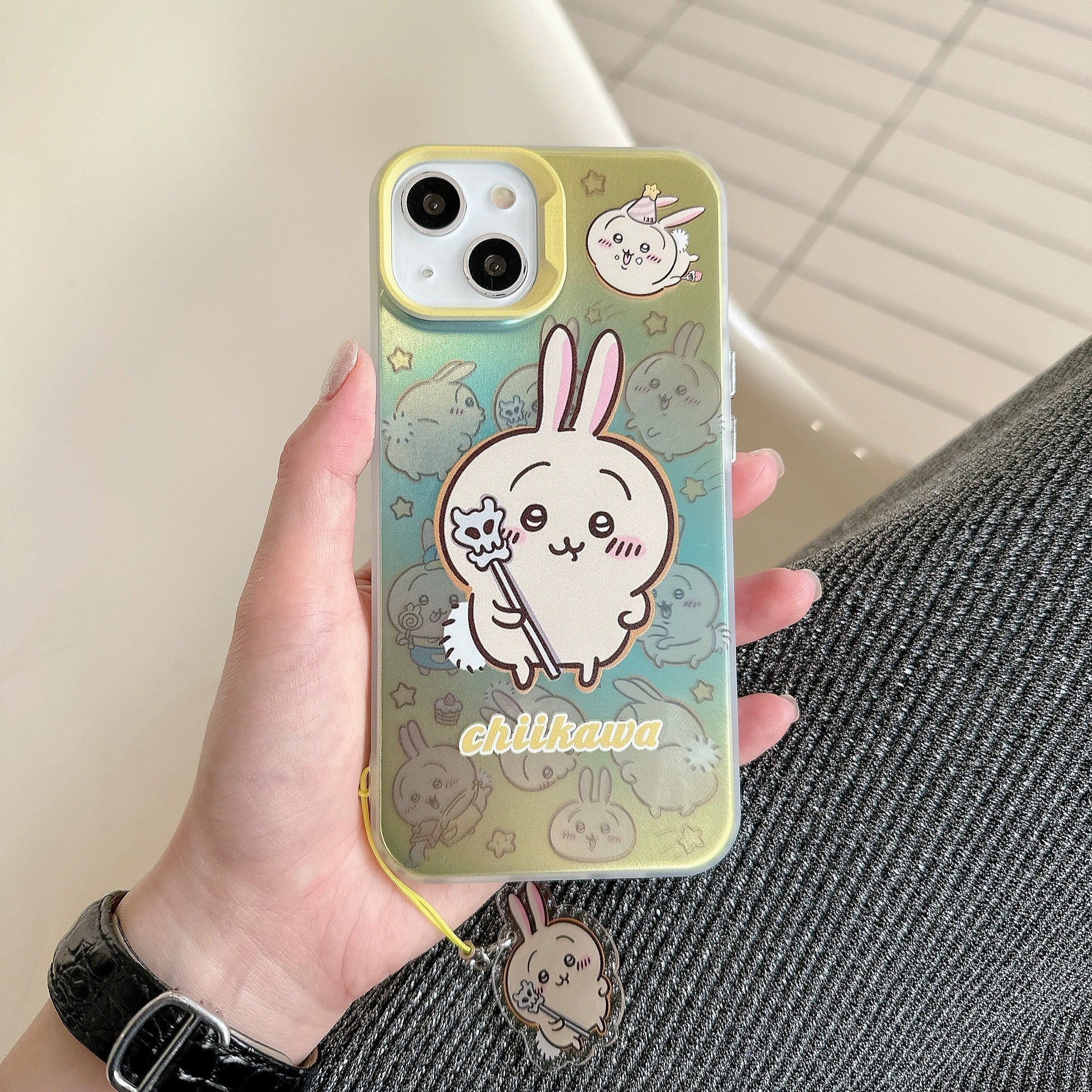Japanese Cartoon iPhone Case with Strap | Laser ChiiKawa Hachiware Usagi Momonga - iPhone CasePhone Case  7 8 PLUS SE2 XS XR X 11 12 13 14 15 16 Pro Promax 12mini 13mini KawaiiGiftLand