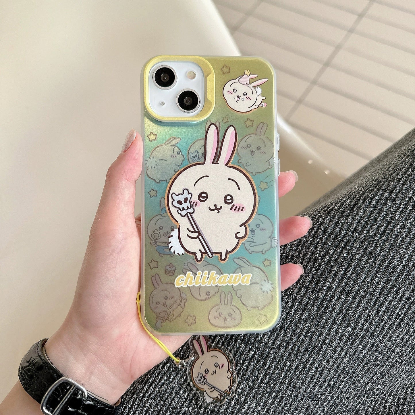 Japanese Cartoon iPhone Case with Strap | Laser ChiiKawa Hachiware Usagi Momonga - iPhone CasePhone Case  7 8 PLUS SE2 XS XR X 11 12 13 14 15 16 Pro Promax 12mini 13mini KawaiiGiftLand