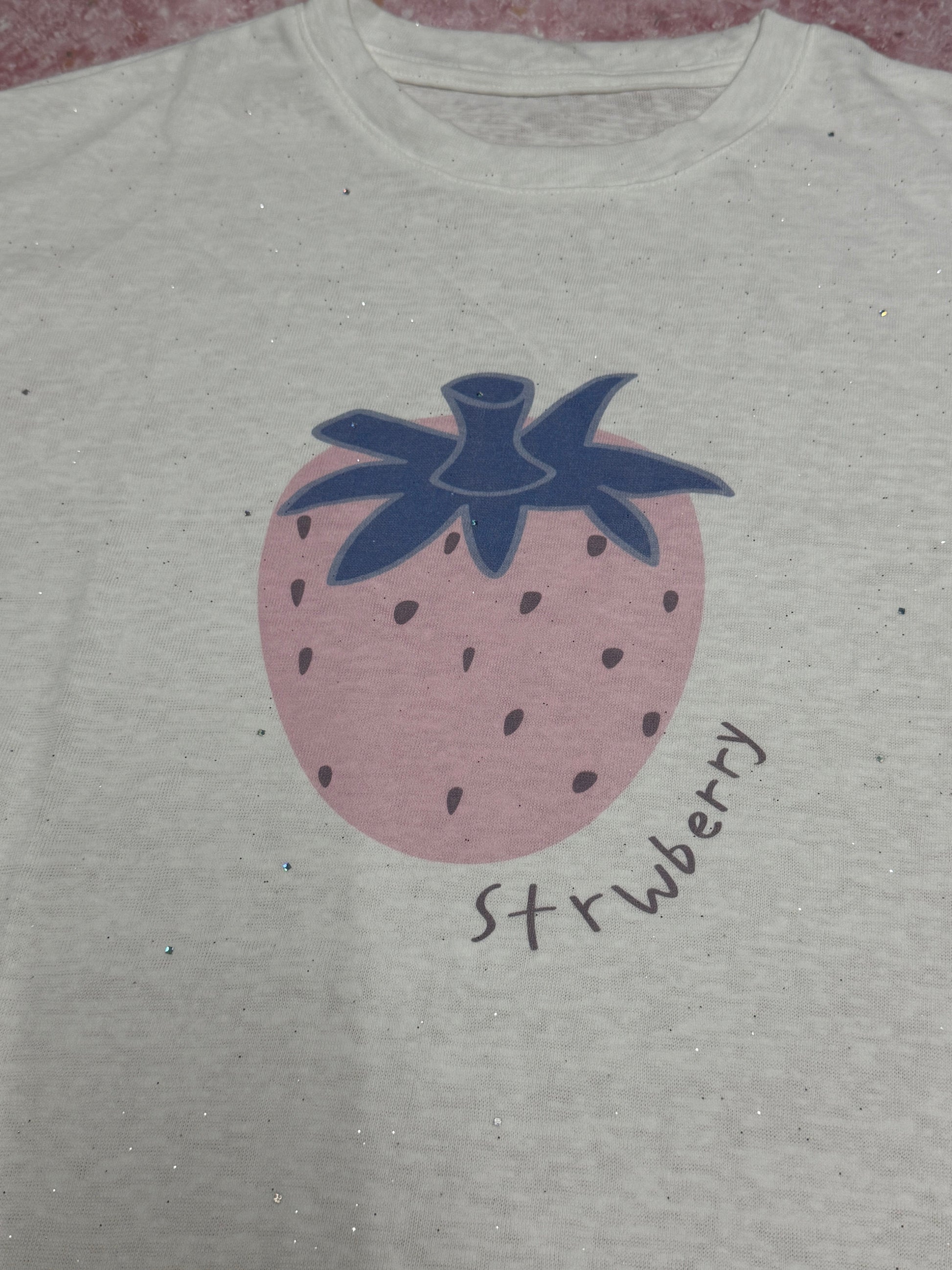 Korean Fashion Cute Fruits Style T-Shirt Series | Pink Strawberry with Gittler Bling Tee - Kawaii Fashion Items