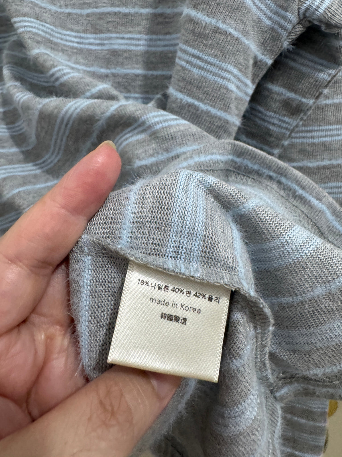แฟชั่นเกาหลีซีรีส์เสื้อวูลแขนยาวสำหรับฤดูใบไม้ร่วง | ลายทางสีน้ำเงินและเทาพร้อมลายช้างน้อย - ไอเท็มแฟชั่นสุดคาวาอี้