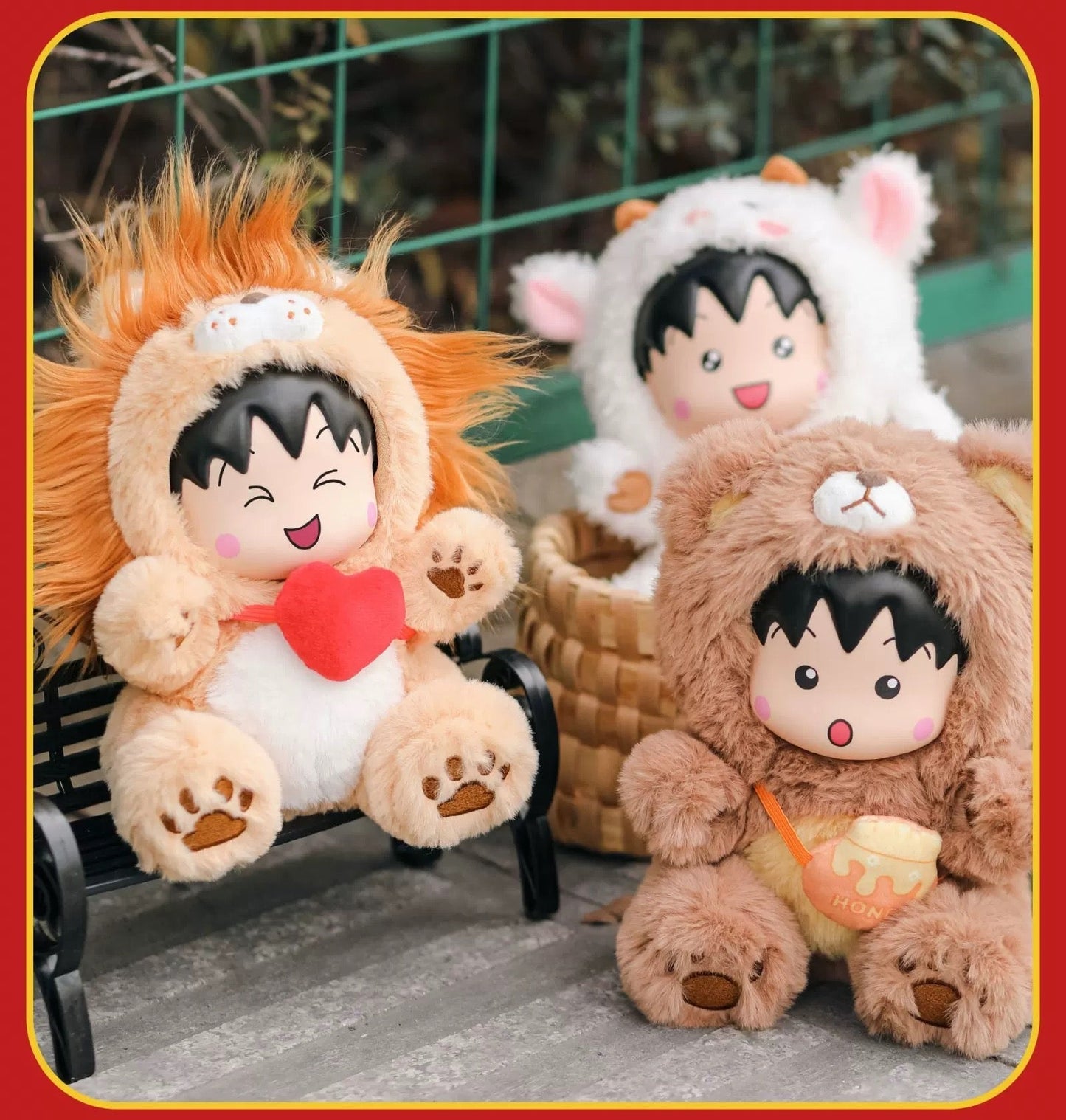 Chibi Maruko Chan Fluffy Animal Part 2 Series Vinyl Plush Doll | Bear Pig Lion Sheep Fox Elephant Dinosaur Lion Dance - Vinyl Face Plush Doll Figure Keychain Collectable Toys Mystery Blind Box
