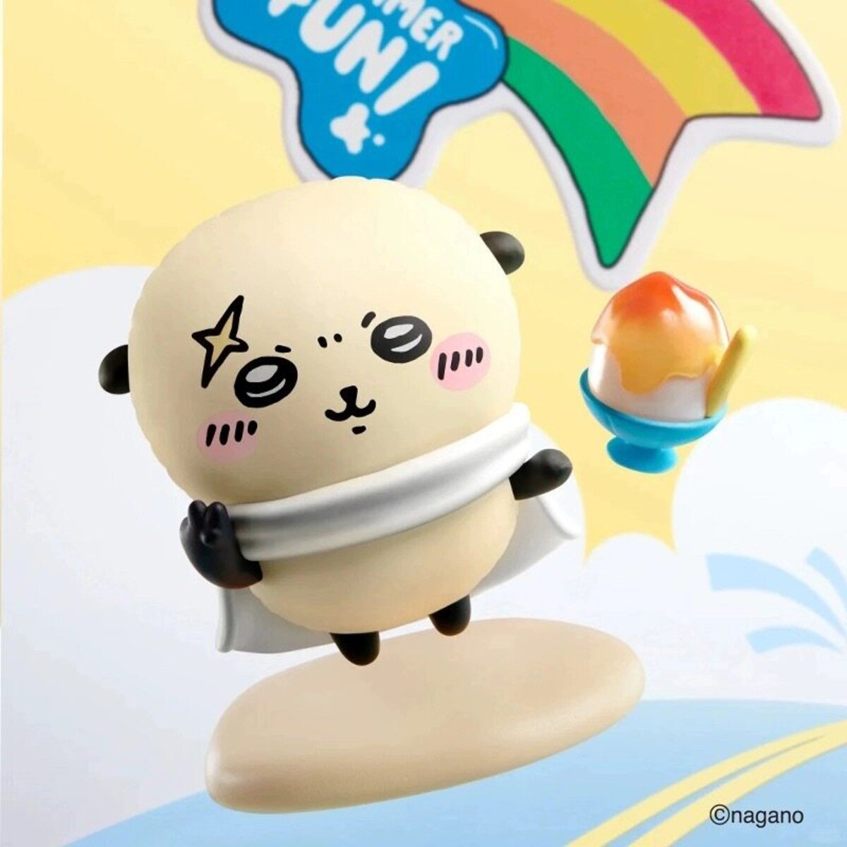Rakko with a bowl of shaved ice secret figure from the MINISO Chiikawa Summer Momo Cha Series