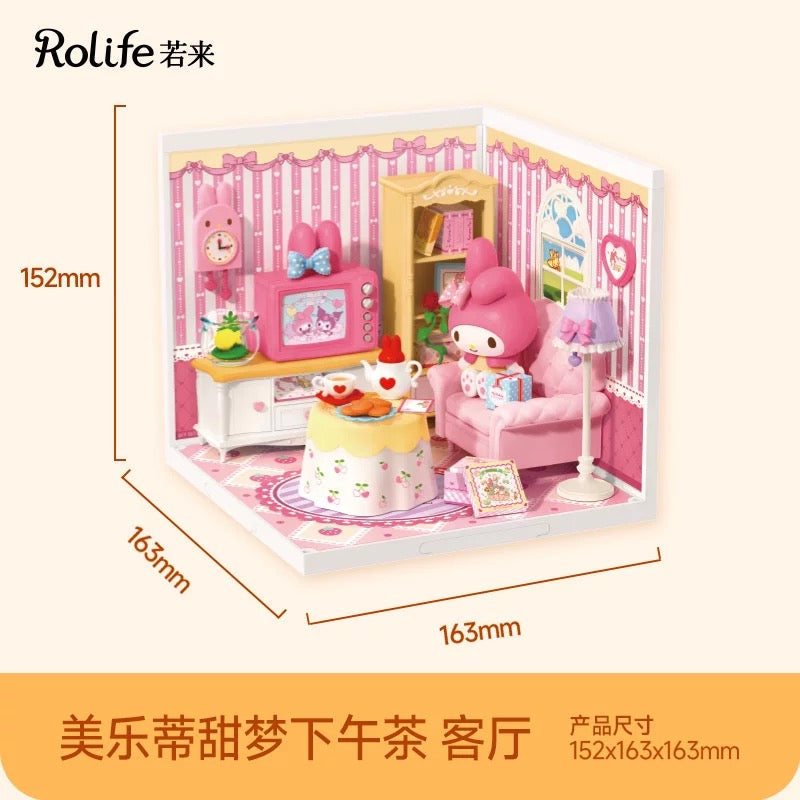 Rolife x Sanrio Character Sweet Room Craft Kits Set | My Melody Kuromi Sitting Room Bathroom Bedroom Cloakroom - DIY Handmade Wooden Mini World Miniature Gift KawaiiGiftLand
