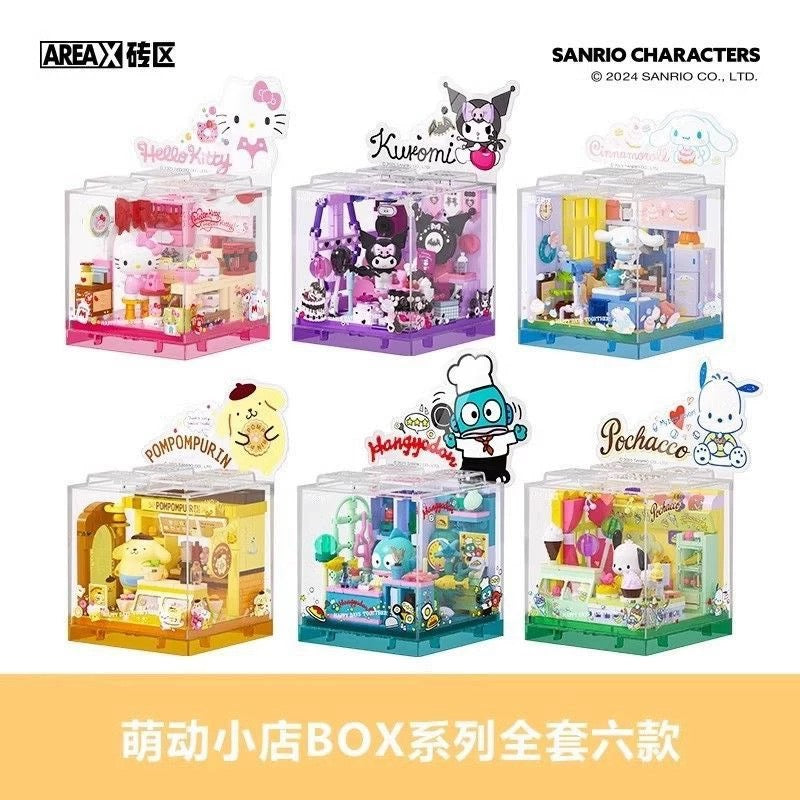 Sanrio Characters Cube Shop |  Hello Kitty Kuromi Cinnamoroll Pompompurin Pochacco Hangyodon - Building Blocks Toy Collections KawaiiGiftLand