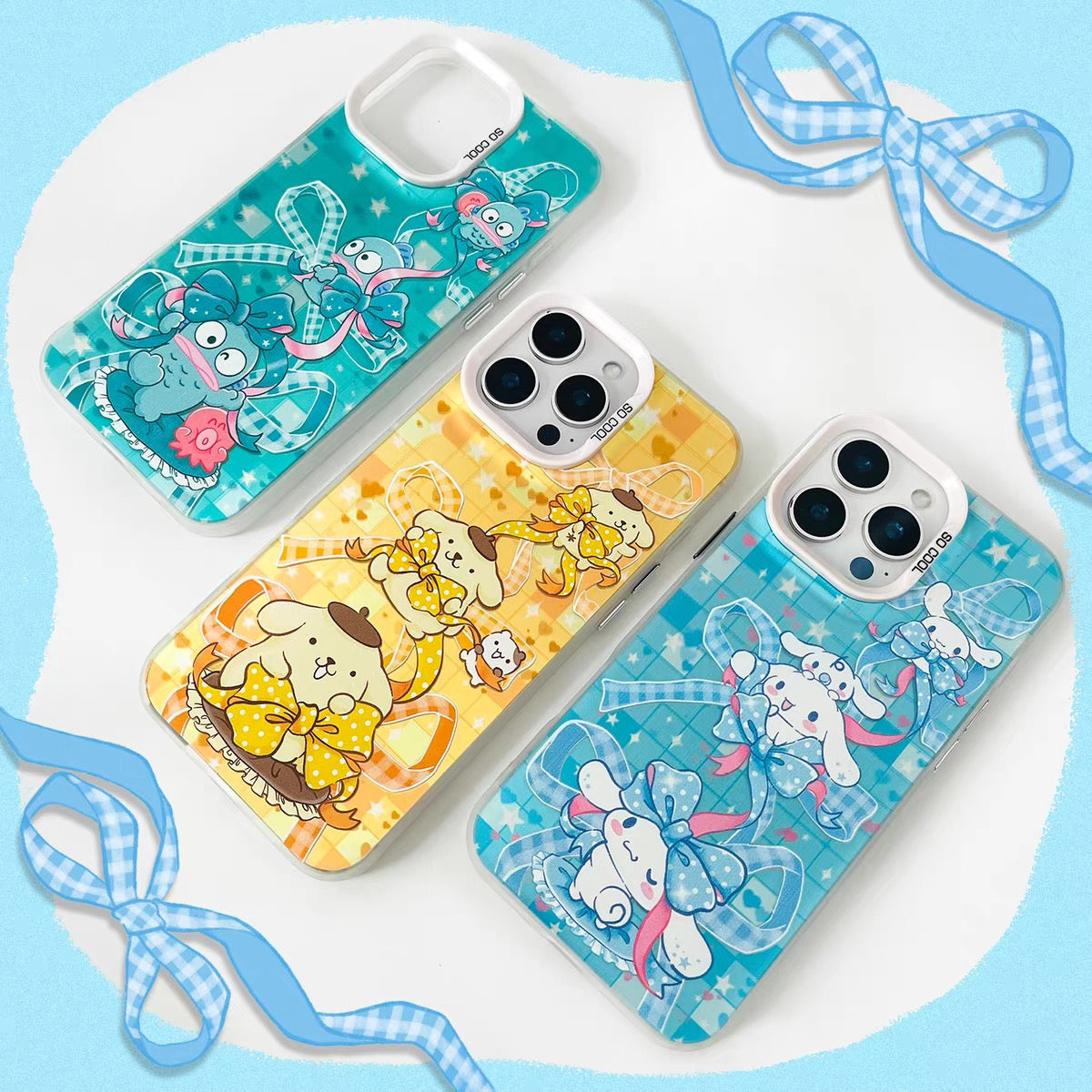 Japanese Cartoon Sanrio Colourful Ribbon Laser Case | Hello Kitty My Melody Kuromi Cinnamoroll Pompompurin Hangyodon 6 Styles - Phone Case Samsung Galaxy S26 S25 S24 S23 S22 S21 FE Ultra Edge