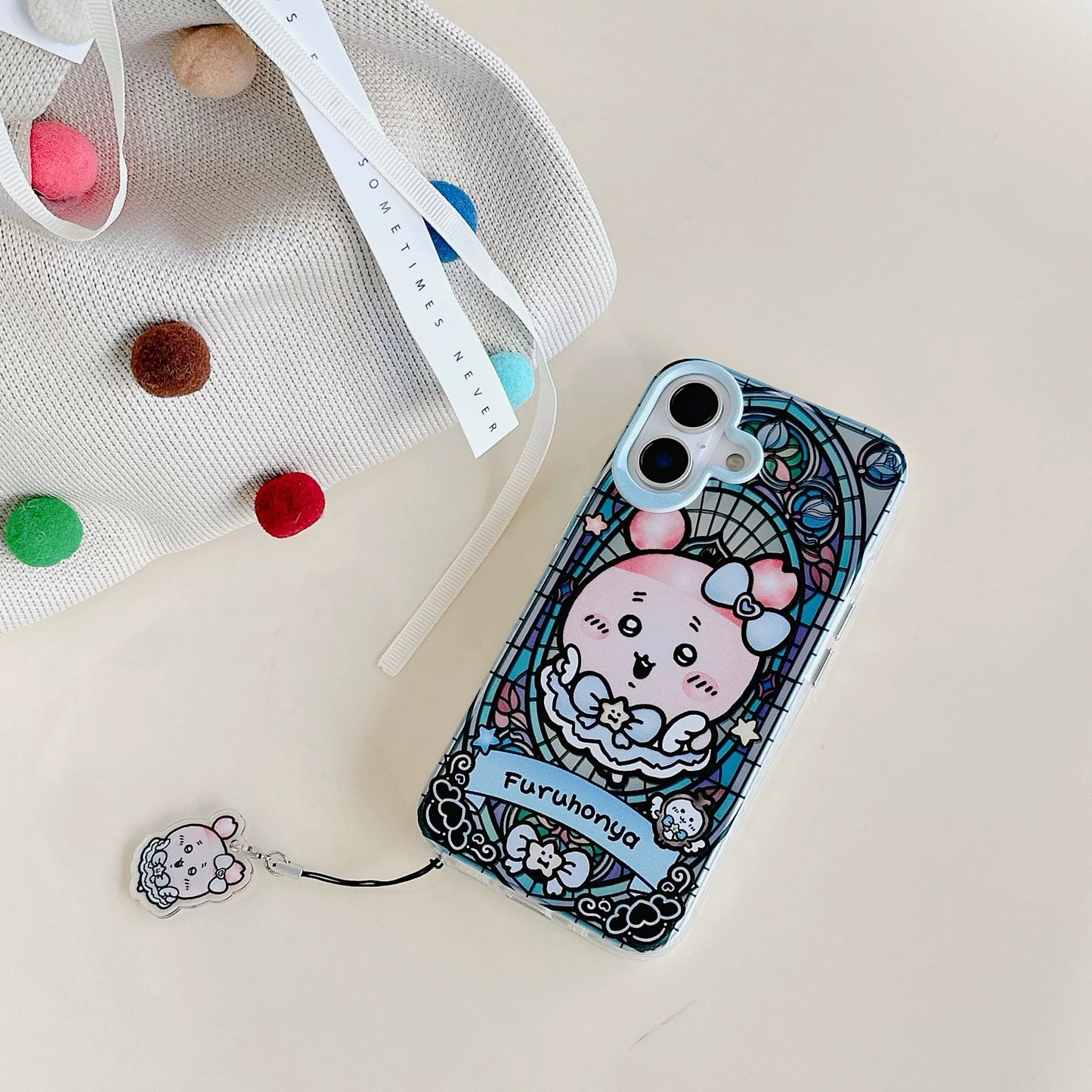Japanese Cartoon iPhone Case with Strap | Laser Magical Girl with Glass Window Kurimanju Rakko Shisa Furuhonya Magic - iPhone Case 7 8 PLUS SE2 XS XR X 11 12 13 14 15 Pro Promax 12mini 13mini KawaiiGiftLand