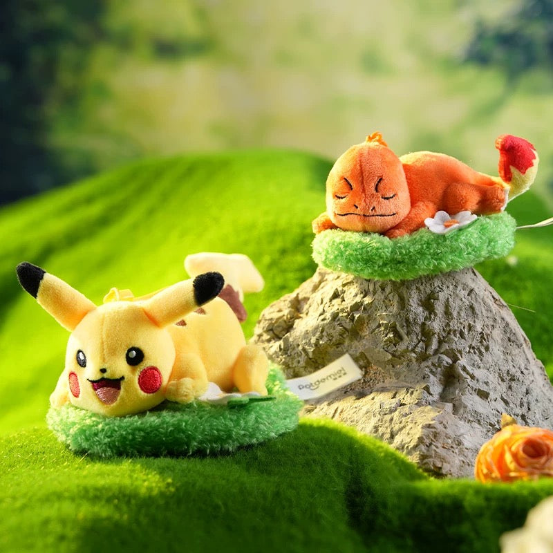 Japan Cartoon Pokemon with Laying on Grass Keychain Part 2 | Pikachu Charmander Bulbasaur Jigglypuff Squirtle - Mascot Plush Doll  Kawaii Decoration