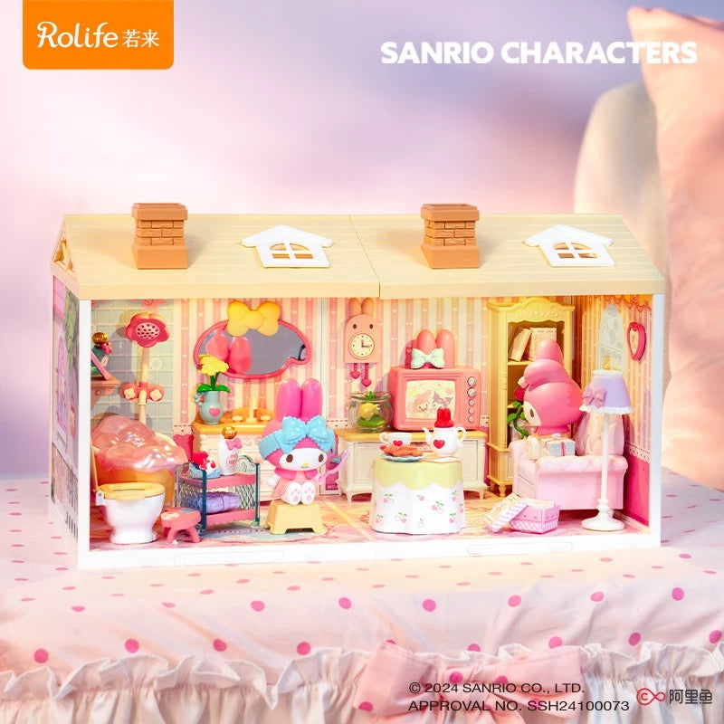 Rolife x Sanrio Character Sweet Room Craft Kits Set | My Melody Kuromi Sitting Room Bathroom Bedroom Cloakroom - DIY Handmade Wooden Mini World Miniature Gift KawaiiGiftLand