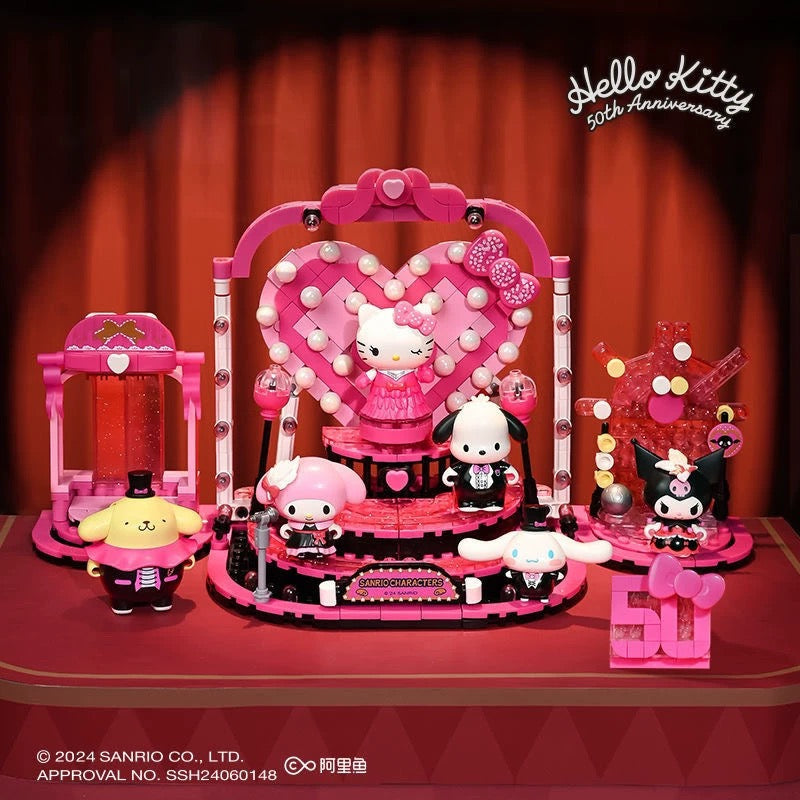 Sanrio Hello Kitty 50th Anniversary Bling Bling Broadway Stage | Hello Kitty My Melody Kuromi Cinnamoroll Pompompurin Pochacco - Limited Edition Building Blocks Toy Collections