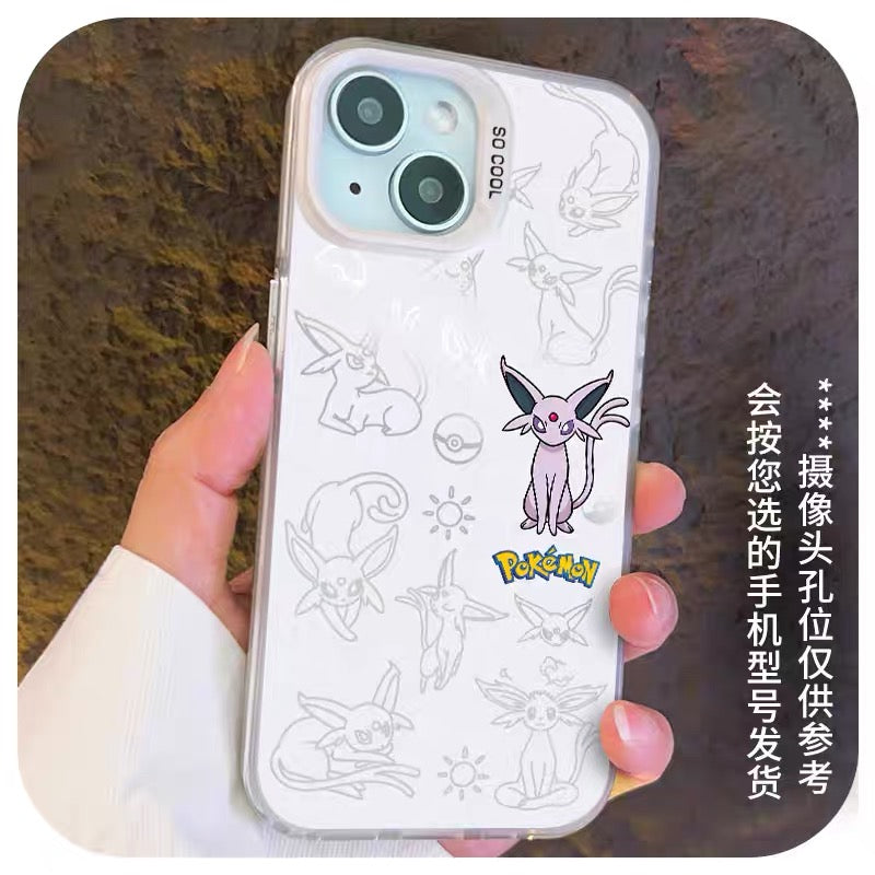Japanese Cartoon Pokemon Matt & Silver Case Eevee Evolution | Eevee Vaporeon Espeon Umbreon Leafeon Glaceon Sylveon 7 Styles - iPhone Case PLUS SE2 XS XR X 11 12 13 14 15 16 16e 17 17e 18 Pro Promax 12mini 13mini