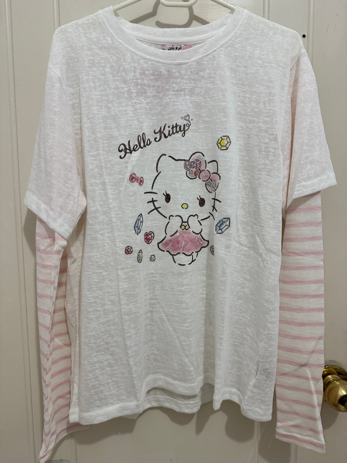Korean Fashion Cute Cartoon Style Long-sleeved Sun Protection T-Shirt Series | Bling Bling Hello Kitty with Gems - Kawaii Fashion Items