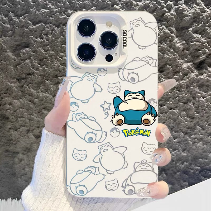 Japanese Cartoon Pokemon Matt & Silver Case Part2 | Psyduck Snorlax Gengar Piplup Rowlet Jirachi 6 Styles - iPhone Case PLUS SE2 XS XR X 11 12 13 14 15 16 16e 17 17e 18 Pro Promax 12mini 13mini
