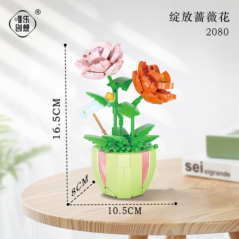Mini Block Building Flower Dairy | Rose Jasmine Lilybell Daisy Cactus - Tiny Particle Assembly DIY Handmade Gift KawaiiGiftLand